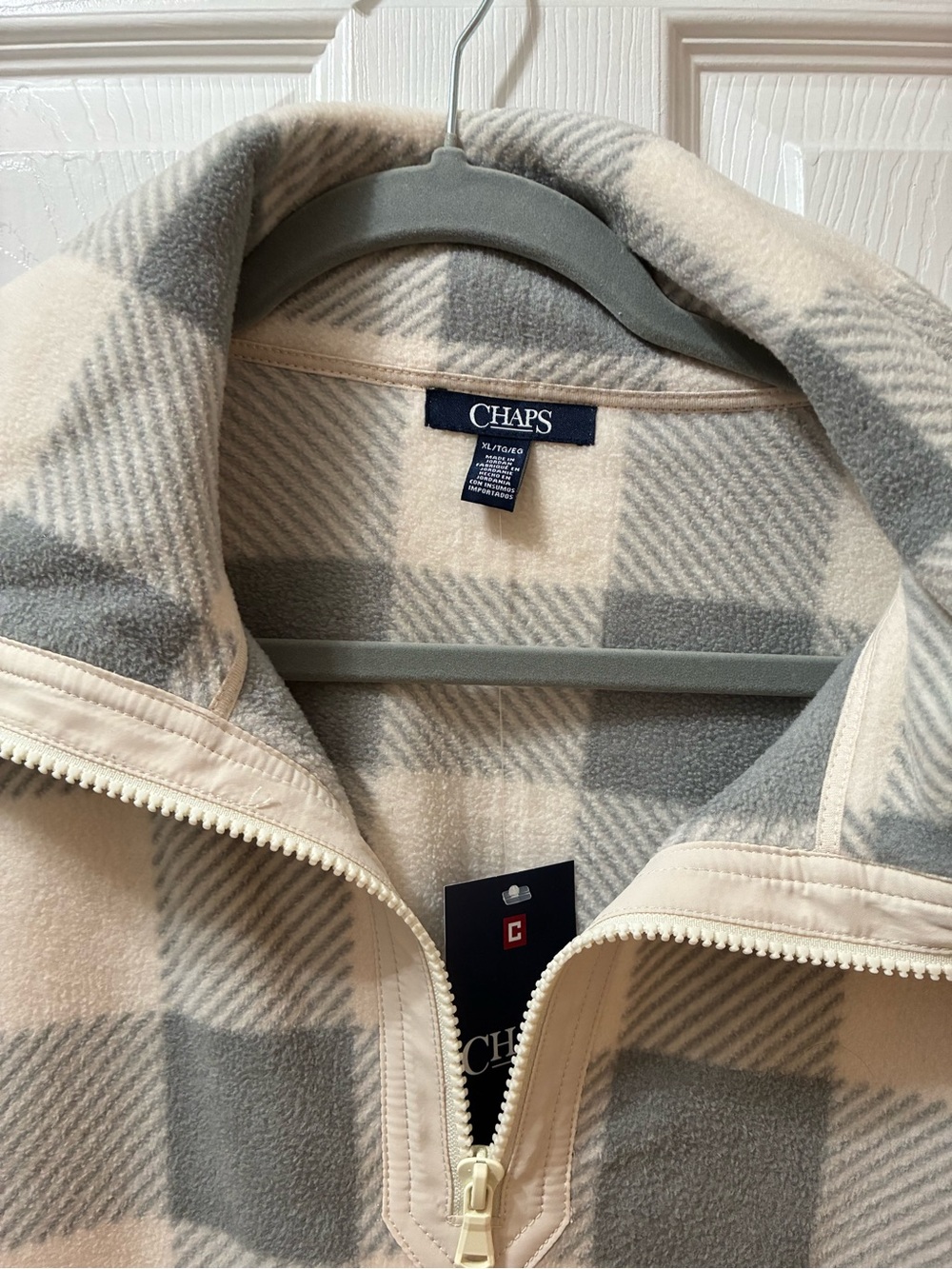 Chaps Cream and Gray Buffalo-Check Half-Zip Pullover - Picture 4 of 4